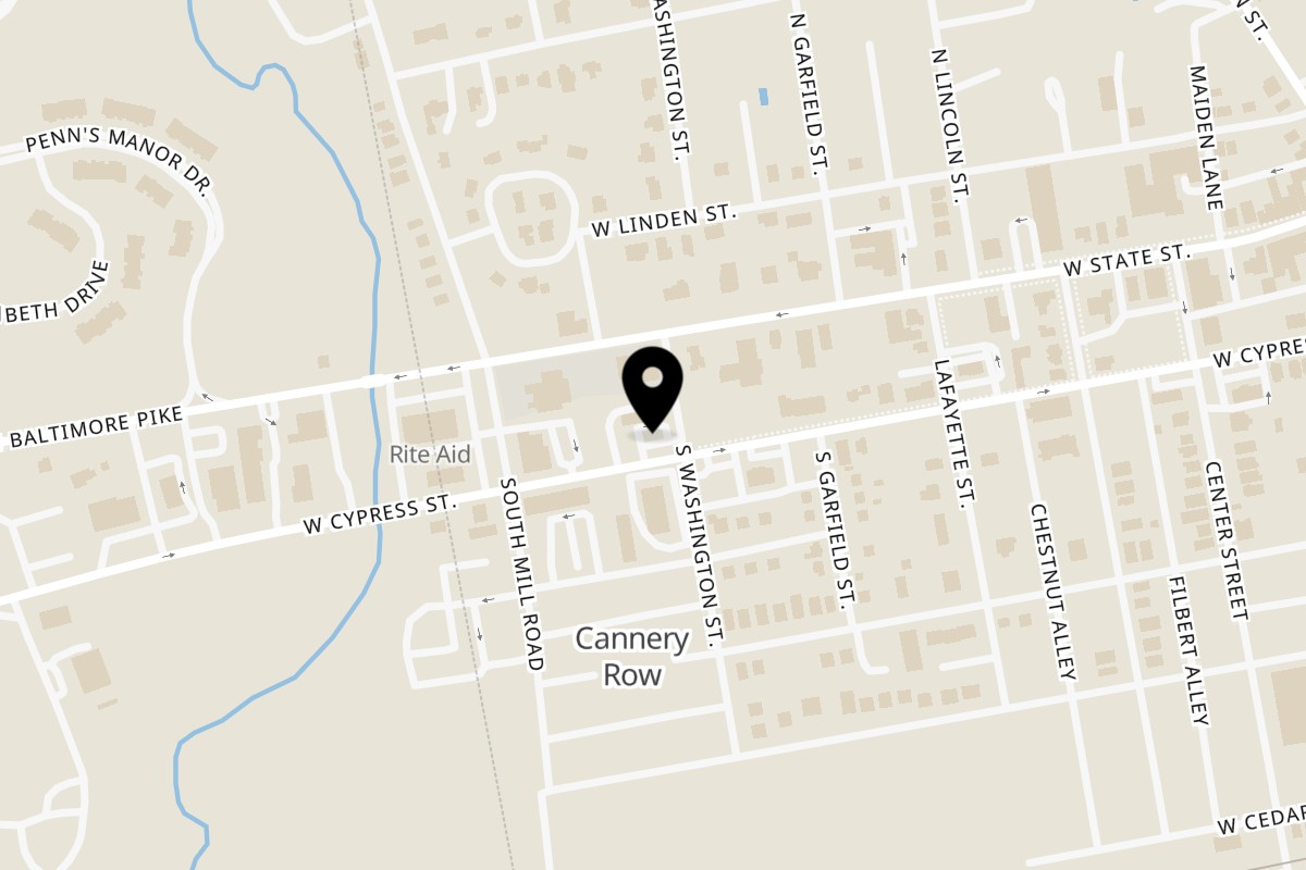 Map showing the location of La Peña Mexicana on 609 W Cypress St #3013 in Kennett Square